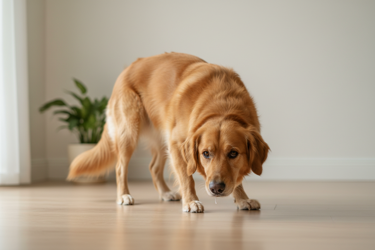 Dog looking to vomit