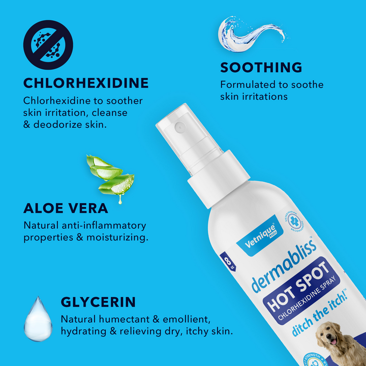 Dermabliss Hot Spot Chlorhexidine  & aloe Spray Ingredients