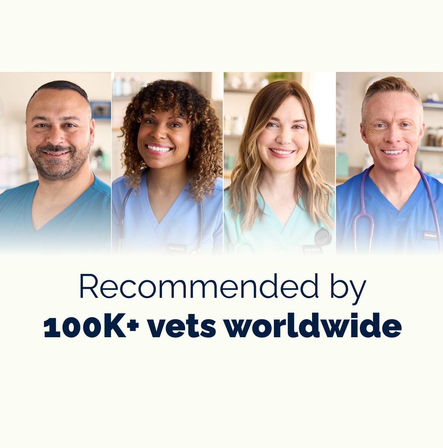 Dr. James Bascharon and Vet Advisory Board members with text 'Trusted & recommended by 100k+ vets worldwide'