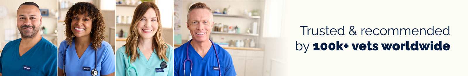 Dr. James Bascharon and Vet Advisory Board members with text 'Trusted & recommended by 100k+ vets worldwide'